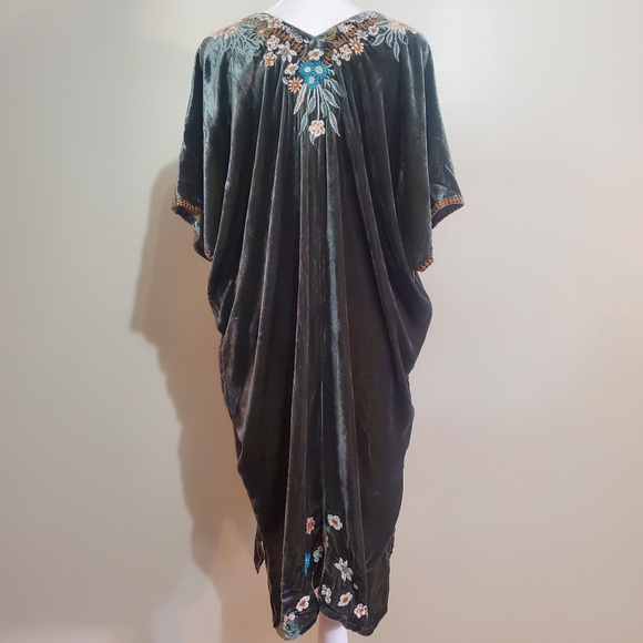 Johnny Was Serafina green Velvet silk floral embroidered kaftan tunic dress XS - Picture 6 of 16